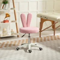 HOMCOM Chaise de Bureau à Oreilles de Lapin avec Hauteur Réglable et Revêtement en Peluche Teddy Rose, 53x53x70-84 cm(m-2)