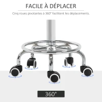 Vinsetto Tabouret à roulettes, tabouret de massage avec hauteur réglable 50-64 cm et assise rembourré, pivotant 360°, noir(m-7)