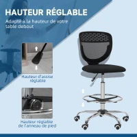 Vinsetto Chaise de bureau ergonomique en maille, chaise de dessin, hauteur et repose-pieds réglable, 59 x 59 x 106-126 cm, noir(m-5)