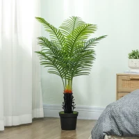 HOMCOM 120cm Artificial Areca Palm Tree with 9 PE Leaves, Decorative Artificial Plant with Plastic Pot and Flocked Soil, Fake Plant for Home Office Decor, Green(m-7)