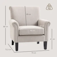 HOMCOM Poltrona Estofada em Tecido Poltrona Relax com Apoio para os Braços Assento Amovível e Lavável Pés de Madeira 79x78x87cm Cinza(m-3)