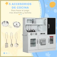 AIYAPLAY Cocina para Niños de +3 Años con Accesorios para Cocinar Pizarra Máquina de Hielo y Teléfono 83,8x26,8x81 cm Blanco(m-7)