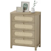 HOMCOM Cómoda 4 cajones mueble de almacenamiento estilo bohemio con puertas resina trenzada, 70 x 38 x 93 cm, efecto madera natural(m-7)