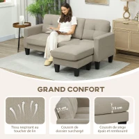 HOMCOM Canapé d'angle 3 Places méridienne réversible droite ou gauche, salon, grand confort, dossier capitonné, beige(m-4)