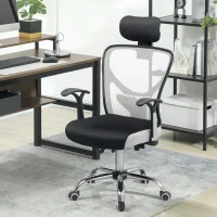 Vinsetto Chaise de Bureau Pivotante avec Hauteur Ajustable Dossier Inclinable Appuie-Tête Réglable et Support Lombar Gris(m-2)