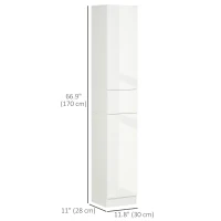 kleankin Tall Bathroom Cabinet with Adjustable Shelves, High Gloss Storage Cupboard, Freestanding Tallboy with Storage Drawer, White(m-3)