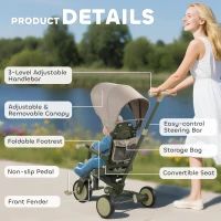 AIYAPLAY 5 in 1 Kids Trike with Adjustable Backrest, Toddler Tricycle with Push Handlebar, Adjustable Backrest, Dark Green(m-9)