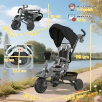 AIYAPLAY 6 in 1 Foldable Kids Trike with Adjustable Parent Handle & Canopy for Ages 1-5, Black(m-3)