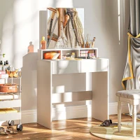 HOMCOM Coiffeuse avec miroir, table de maquillage avec 2 tiroirs et 3 compartiments, style moderne, 75 x 38 x 135 cm, blanc(m-8)