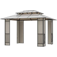 Outsunny Cenador para Jardín 3,6x3 m con Marco de Aluminio Pabellón para Exterior con Techo de Policarbonato Anti-UV Gazebo para Fiestas Eventos Marrón(m-11)
