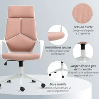 HOMCOM Sedia da Ufficio in Tessuto con Dondolo, Altezza Regolabile e Seduta Girevole, 63x63x117-127 cm, Rosa(m-7)