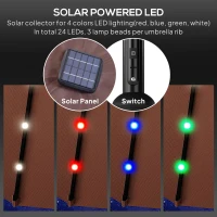 Outsunny Φ2.7m Garden 24 LED Light Parasol Solar Outdoor Tilt Sun Umbrella Patio Club Party Event Manual Sun Shade w/ Hand Crank and 8 Ribs, Brown(m-5)