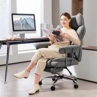 HOMCOM Leathaire Reclining Office Chair with Lumbar Support Pillow - Grey(m-2)