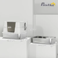 PawHut Caja de Arena para Gatos de Acero Inoxidable con Entrada XL, con Pala, Gris Claro(m-3)