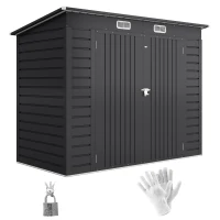 Outsunny Abri de Jardin 2,7 m², Dim. 249 x 121 x 183 cm gants inclus portes doubles verrouillables ventilations tôle acier gris(m-10)