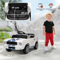 AIYAPLAY 12V Kinderauto met Afstandsbediening, 2 Motoren, Claxon, LED Verlichting en Muziek, Wit(m-3)