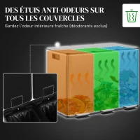 HOMCOM Poubelle de cuisine, poubelle tri sélectif, 3 compartiments de 20L, seaux intérieurs amovibles, 61,9x36,6x56,7cm, argent(m-5)