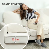 HOMCOM Canapé 3 places en velours, design moderne, coussins épais, pieds en bois d'hévéa, 185 x 79 x 82 cm, crème(m-4)