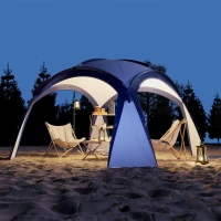 Outsunny Gazebo da Giardino con Paletti Corde e Borsa di Trasporto Poliestere 350 x 350 x 230 cm Bianco Blu(m-9)