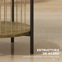 HOMCOM Mesa Auxiliar Redonda de 2 Niveles con Estante y Estructura de Acero para Salón Dormitorio 43,5x43,5x51 cm Natural(m-6)