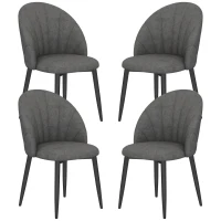 HOMCOM 4-delige Set Eetkamerstoelen, Keukenstoelen in Fluweeloptiek, Stalen Poten, armloos, Grijs(m-1)