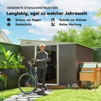 Outsunny Metall-Geräteschuppen Schrägdach verriegelbare Doppeltür 2,8 x 3,45 x 2,01m Grau(m-5)