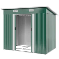 Outsunny 7 x 4ft Outdoor Storage Shed with Foundation Kit, Lean to Metal Garden Shed for Log, Rubbish Bin, Tool, Lawnmower, Bike, Patio and Lawn Use, Green(m-11)
