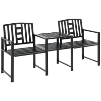Outsunny Panchina da Giardino Moderna 2 Posti con Tavolino e Foro per Ombrellone Arredamento da Esterno 165x56x85.5cm Nero