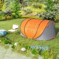 Outsunny 4 Person Pop-up Camping Tent Family Tent with Ground Sheet, 4 Windows and Portable Carry Bag for Beach Outdoor Trip, Orange(m-9)