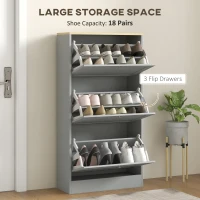 HOMCOM Modern Compact Three-Drawer Shoe Storage Cabinet - Grey(m-4)