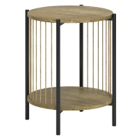 HOMCOM Table d'Appoint Ronde à 2 Niveaux avec Étagère et Structure en Acier pour Salon Chambre 43,5x43,5x51 cm Bois Naturel(m-1)