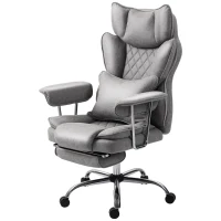 HOMCOM Leathaire Reclining Office Chair with Lumbar Support Pillow - Grey(m-11)