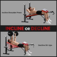 HOMCOM Adjustable Weight Bench with Leg Extension, Barbell Rack, Preacher Curl Pad, Butterfly, Multi-Function Home Gym Bench for Strength Training, Red(m-6)