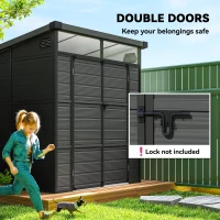 Outsunny 6 x 6ft Outdoor Storage Shed, Plastic Garden Shed with Windows and Air Vents, Outdoor Resin Tool Shed with Latch Doors for Garden, Deck, Dark Grey(m-7)