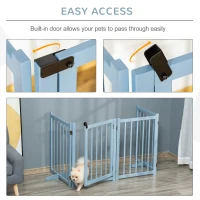 PawHut Pet Gate Wooden Foldable Dog Safety Barrier w/ 4 Panels for Small and Medium Dogs Blue(m-7)