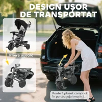 AIYAPLAY Triciclu Pliabil pentru Copii 6 în 1 cu Mâner Reglabil pentru Părinți și Copertină pentru Vârste 1-5, Negru(m-8)