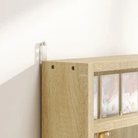 HOMCOM 5-Tier Wall Display Shelf Unit Cabinet w/ 4 Adjustable Shelves Glass Doors Home Office Ornaments 60x80cm Oak(m-9)