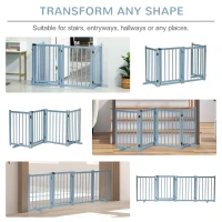 PawHut Pet Gate Wooden Foldable Dog Safety Barrier w/ 4 Panels for Small and Medium Dogs Blue(m-4)