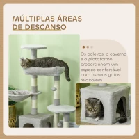 PawHut Arranhador para Gatos com Postes Arranhadores de Sisal Cova Plataformas e Bolas Suspensas 65x30x104 cm Cinzento Claro(m-6)