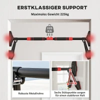 SPORTNOW Klimmzugstange, verstellbar 80-110cm, Wasserwaage, 6-Punkt-Unterstützung, Metall, Schwarz/Rot(m-6)