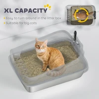 PawHut XL Stainless Steel Cat Litter Box with High Sides, Metal Scoop, 60 x 40 x 30 cm(m-5)