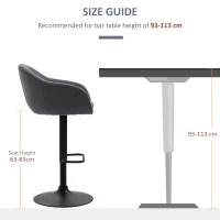 HOMCOM Bar Stool with Footrest; Adjustable Height, Linen-Like, 54 cm x 54 cm x 112 cm, Gray(m-7)