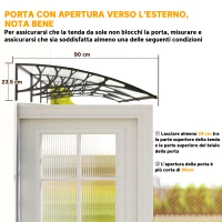 Outsunny Tettoia per Esterni Curva con Viti e Bulloni Inclusi, in Policarbonato, PP e Alluminio, 122x89x24 cm(m-7)