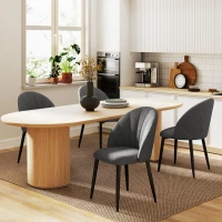 HOMCOM 4-delige Set Eetkamerstoelen, Keukenstoelen in Fluweeloptiek, Stalen Poten, armloos, Grijs(m-2)