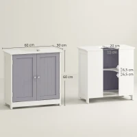 kleankin 60x60cm Under-Sink Storage Cabinet w/ Adjustable Shelf Handles Drain Hole Bathroom Cabinet Space Saver Organizer White and Grey(m-3)