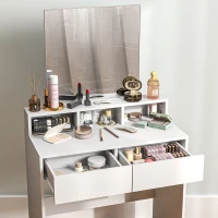 HOMCOM Coiffeuse avec miroir, table de maquillage avec 2 tiroirs et 3 compartiments, style moderne, 75 x 38 x 135 cm, blanc(m-9)