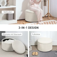 HOMCOM Fußhocker mit 97 L Stauraum, Cordstoff, Schaumstoff, Sitzhocker, Beige(m-6)