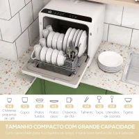 HOMCOM Máquina de Lavar Loiça de Bancada Máquina de Lavar Loiça Pequena com 5+1 Programas Depósito de Água de 6L 45x44x45,8 cm Branco(m-4)