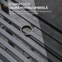 Outsunny Panchina da Giardino Moderna 2 Posti con Tavolino e Foro per Ombrellone Arredamento da Esterno 165x56x85.5cm Nero(m-4)