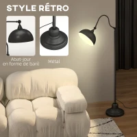 HOMCOM Lampadaire sur pied salon rotatif à 180°, lampe à arc avec abat-jour réglable, interrupteur à pied, 42x25,5x152cm, noir(m-5)